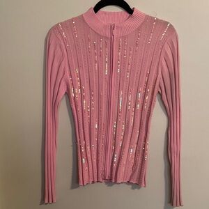 Baranda Pink Ribbed Sequined Sweater